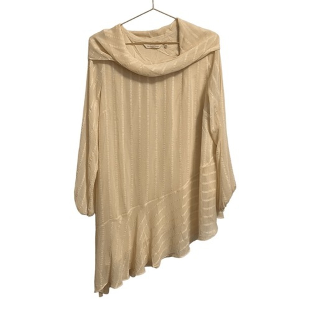 Soft Surroundings Cream Textured Stripe Cowl Neck Asymmetrical Tunic Top L